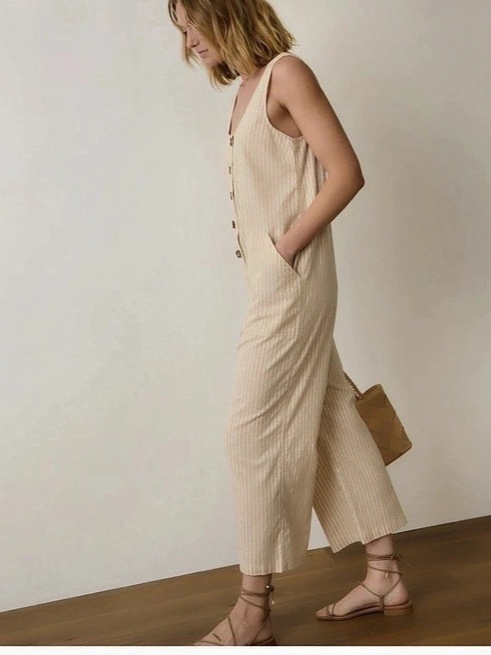 Marine Layer Sydney Beach Jumpsuit Striped Jumpsuit in Beige & White XS - Picture 4 of 16